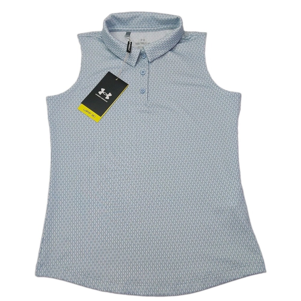 Under Armour Shirt Youth Girls Medium 10-12 Sleeveless Golf UPF 30‎ NWT Blue